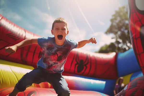 Spiderman themed jumping castle available for hire