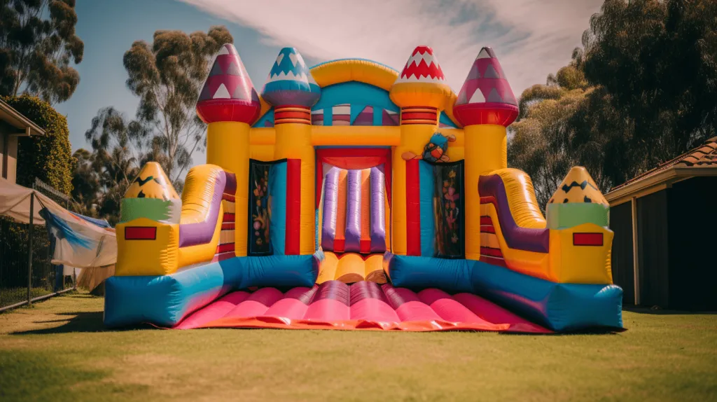 A family choosing a jumping castle for their backyard party