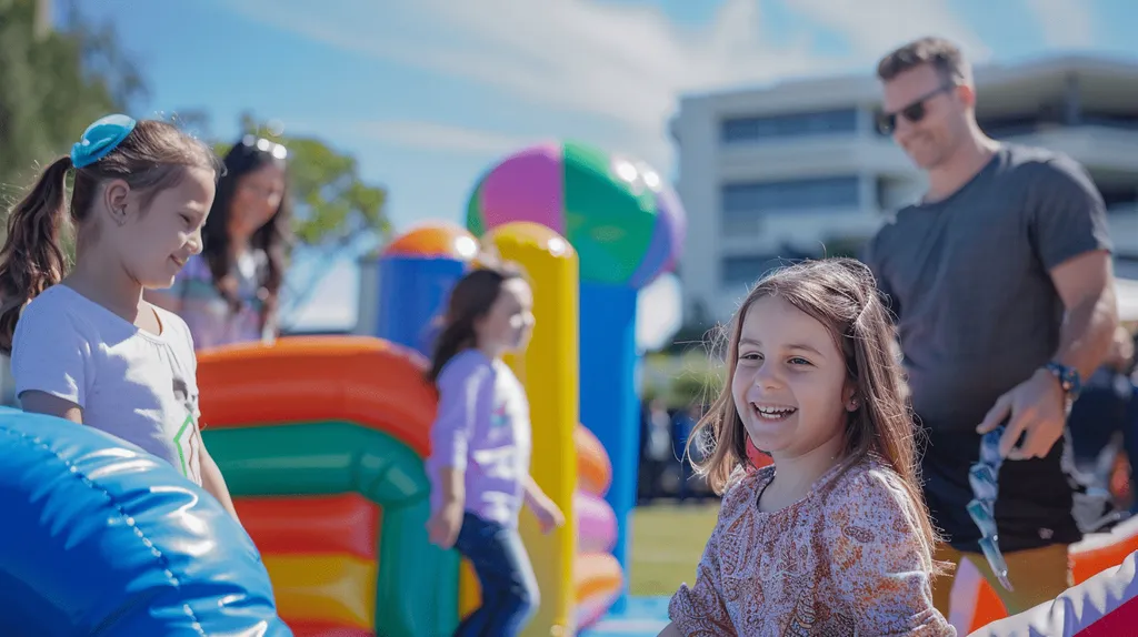 A jumping castle set up at an outdoor corporate event