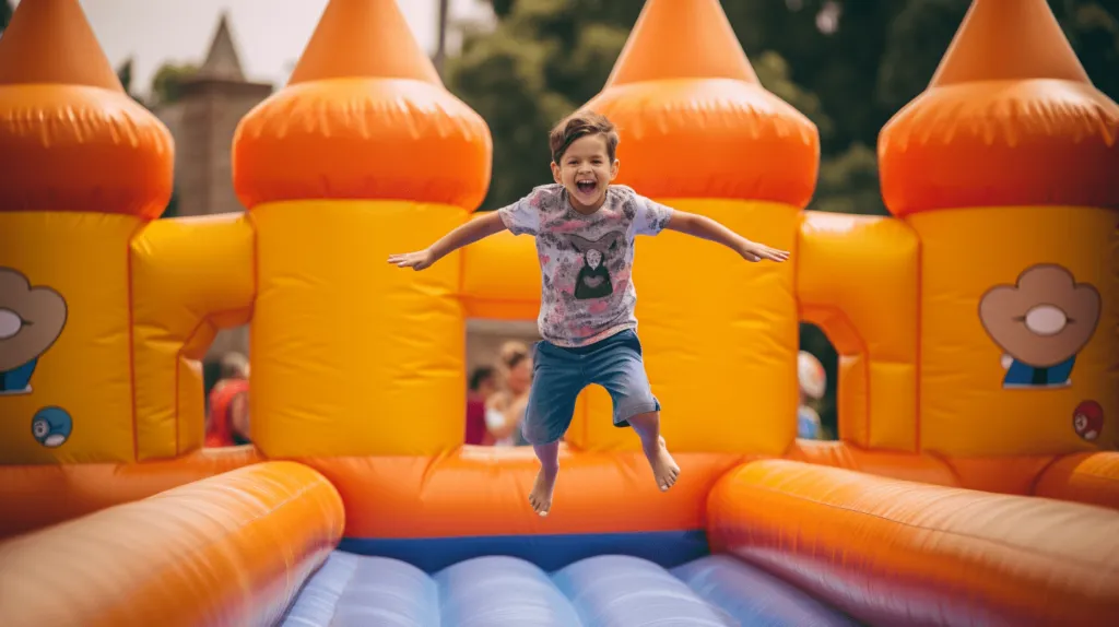 Children safely playing on a jumping castle with adult supervision
