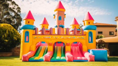 Kids having fun at a jumping castle birthday party